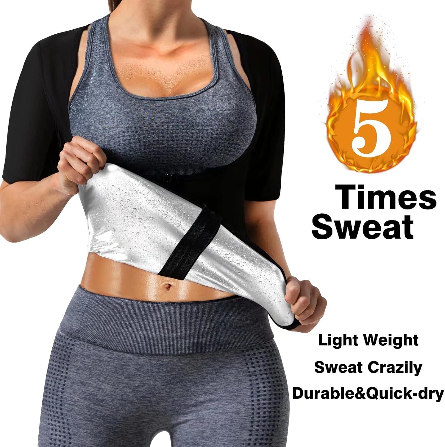 Sauna Shirt for Women Weight Loss Sauna Suit for Women Waist Trainer Sweat Vest Workout Body Shaper Zipper - Image 2