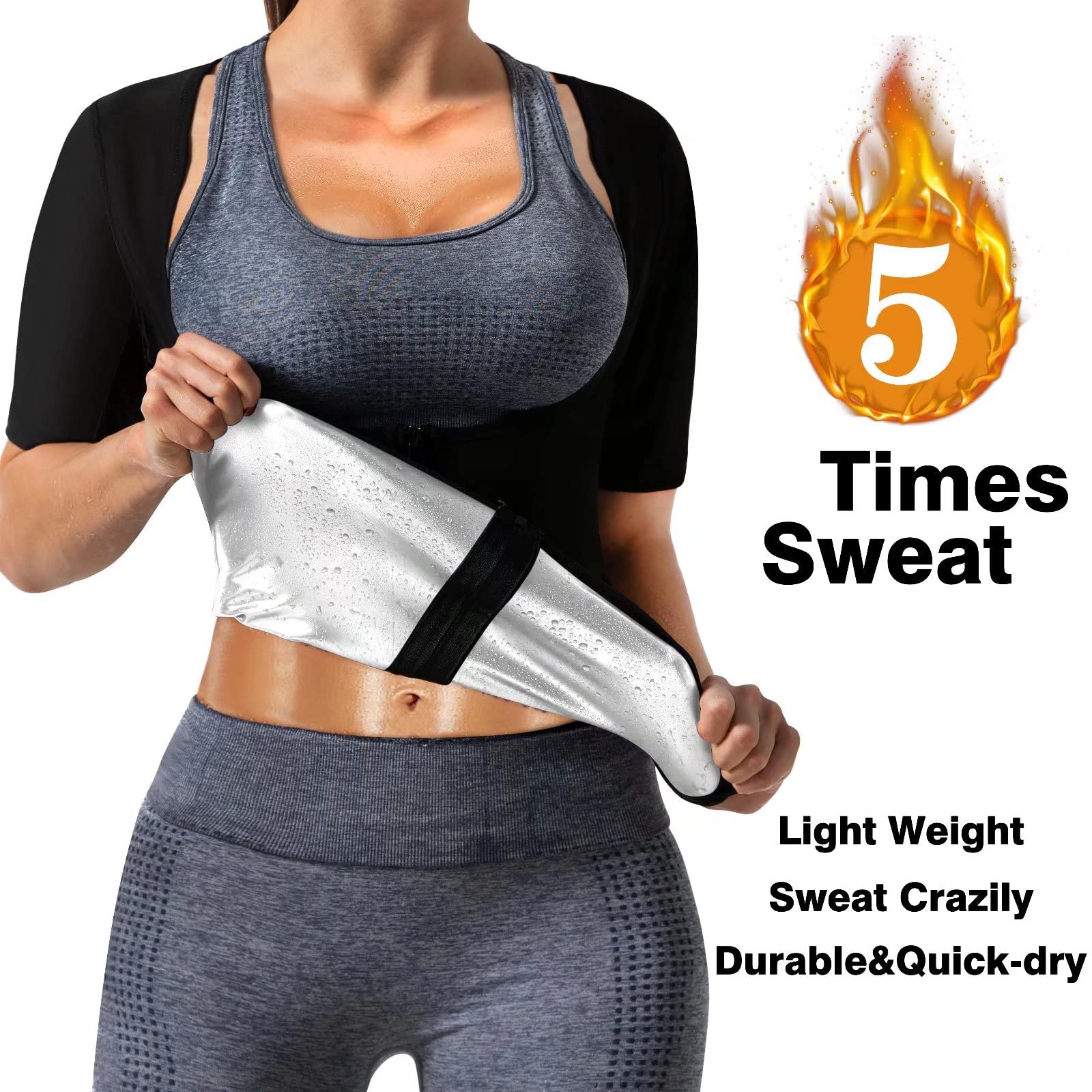 Sauna Shrit for Women Sauna Short Sleeve Sauna Sweat Vest Weight Loss Sauna Suit,Slimming Body Shaper Training Vest