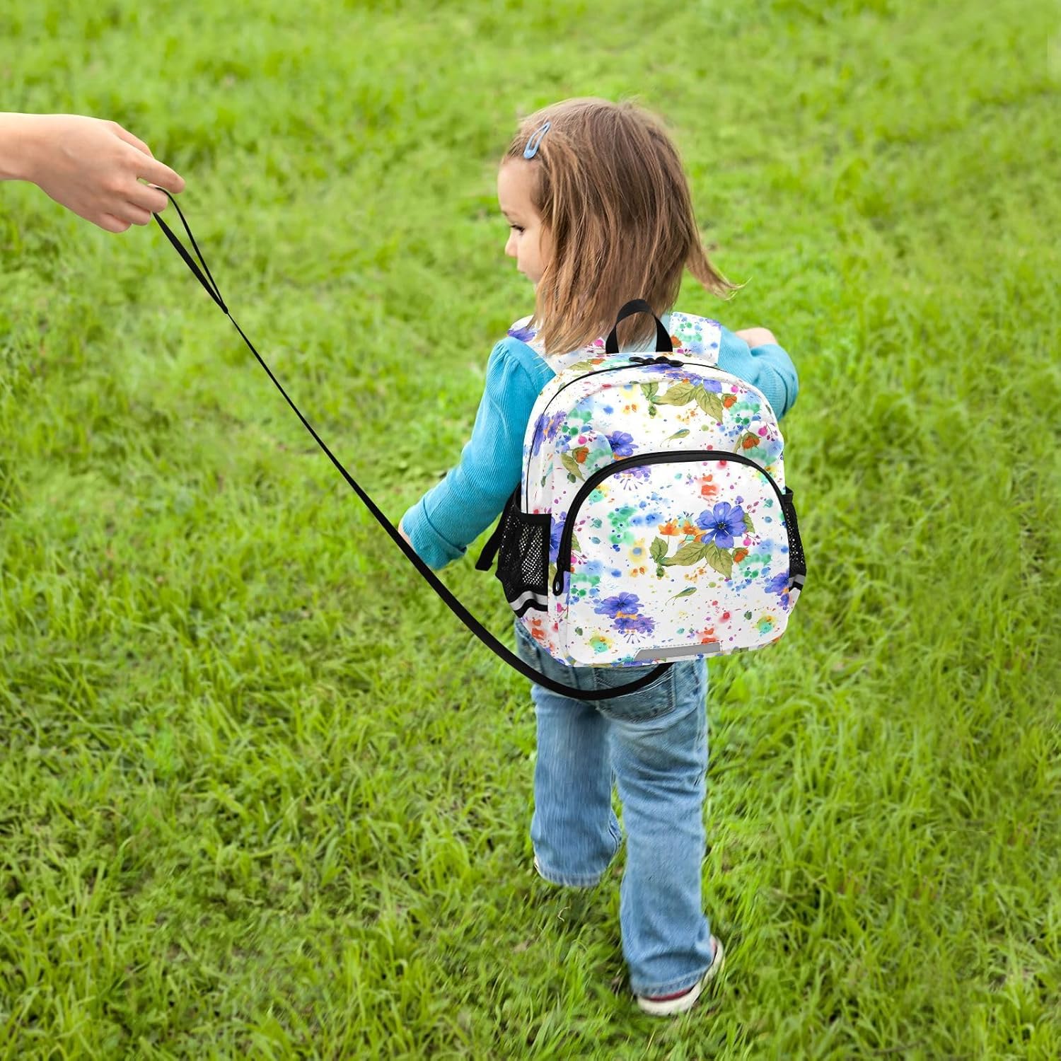 Watercolor Flower Leaves White Toddler Harness Backpack for Boys Girls 3-6 Years Kids Backpack with Anti Lost Safety Leash Child Leash Backpack for Travel Walking Preschool
