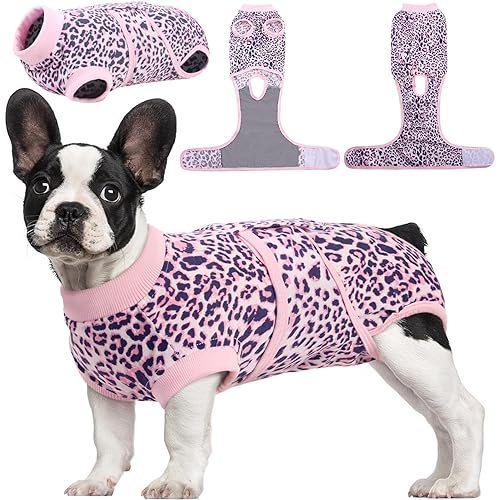 Kuoser Dog Recovery Suit Female, Soft Puppy Surgery Suit, Dog Recovery Suit After Surgery, Post-Op Onesie for Female & Male Dogs, Soft Protective Wear, PinkLeopard S