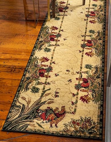 Unique Loom Barnyard Collection - Alfombra de área de granja (2 pies x 6 pies 1 pulgada, color cremanegro)