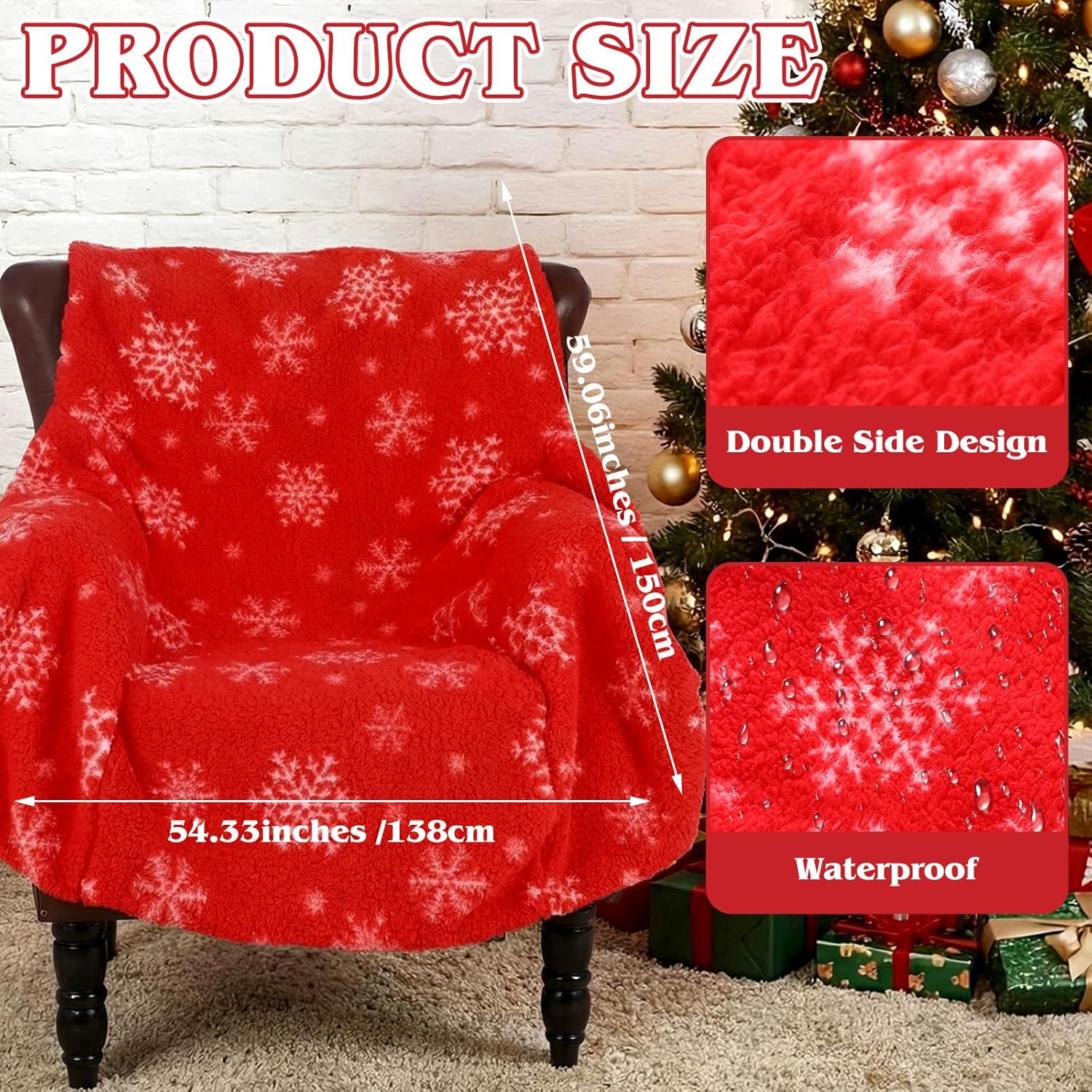Winter Snowflake Reversible Outdoor Chair Cushions 54 x 60 Inch Waterproof Christmas Faux Sherpa Office Chair Cushions Faux Sherpa Cozy Desk Camping Covers Fits 90% Armchairs Outdoor Patio - Image 2