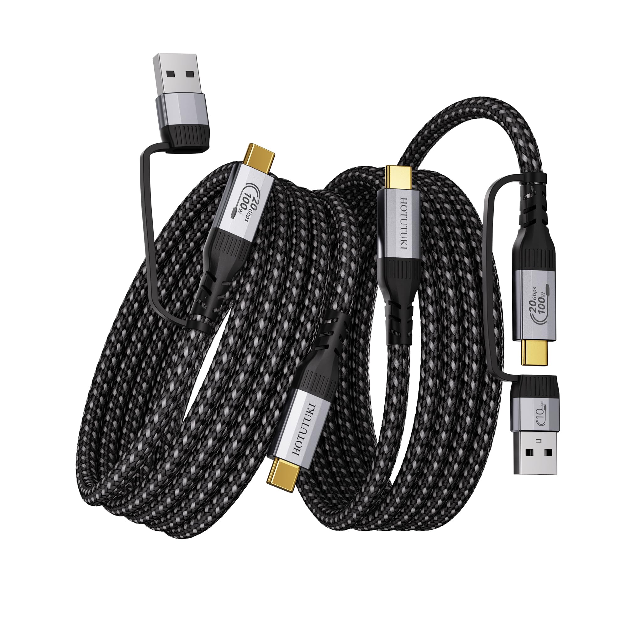câbles usb (3 Metres+3 Metres) 2-en-1 Multifonctionnel, USB A vers Type C USB 3.2 Gen 2x2 20Gbps, Vidéo UHD 4K@60 Hz, Charge Rapide PD 3.0 5A 100W, Compatible Thunderbolt 3/4