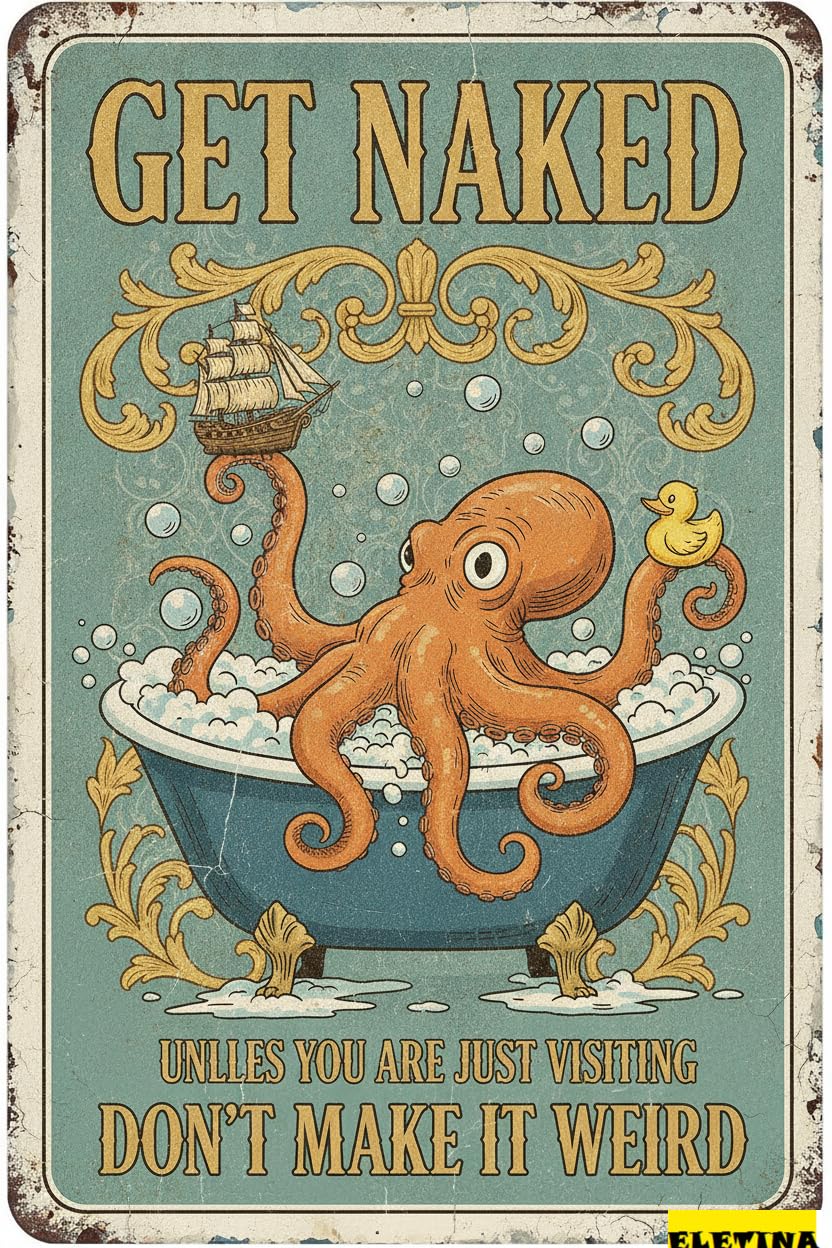 Personalized Sign for Man Cave Octopus Decor Ocean Bathroom Decor Accessories Vintage Metal Tin Idea Humorous Bar Garage Kitchen Living Room Wall Decor 8x12 In Private Property Decorative