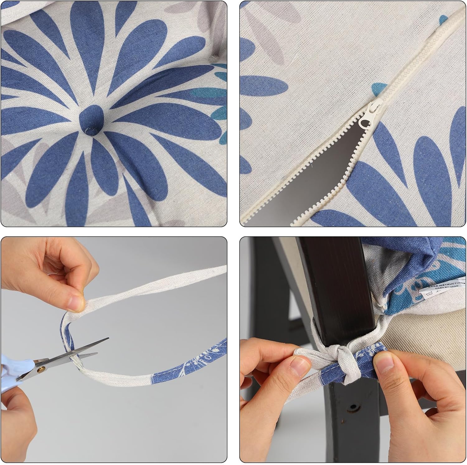 Barydat 4 Pcs Outdoor Patio Chair Cushions with Back, 21.7 x 43.3 Inch Decorative Dining Back Cushions with Tie Buffalo Plaid Indoor Outdoor for Patio Furniture(Blue and White,Plantain Leaf)