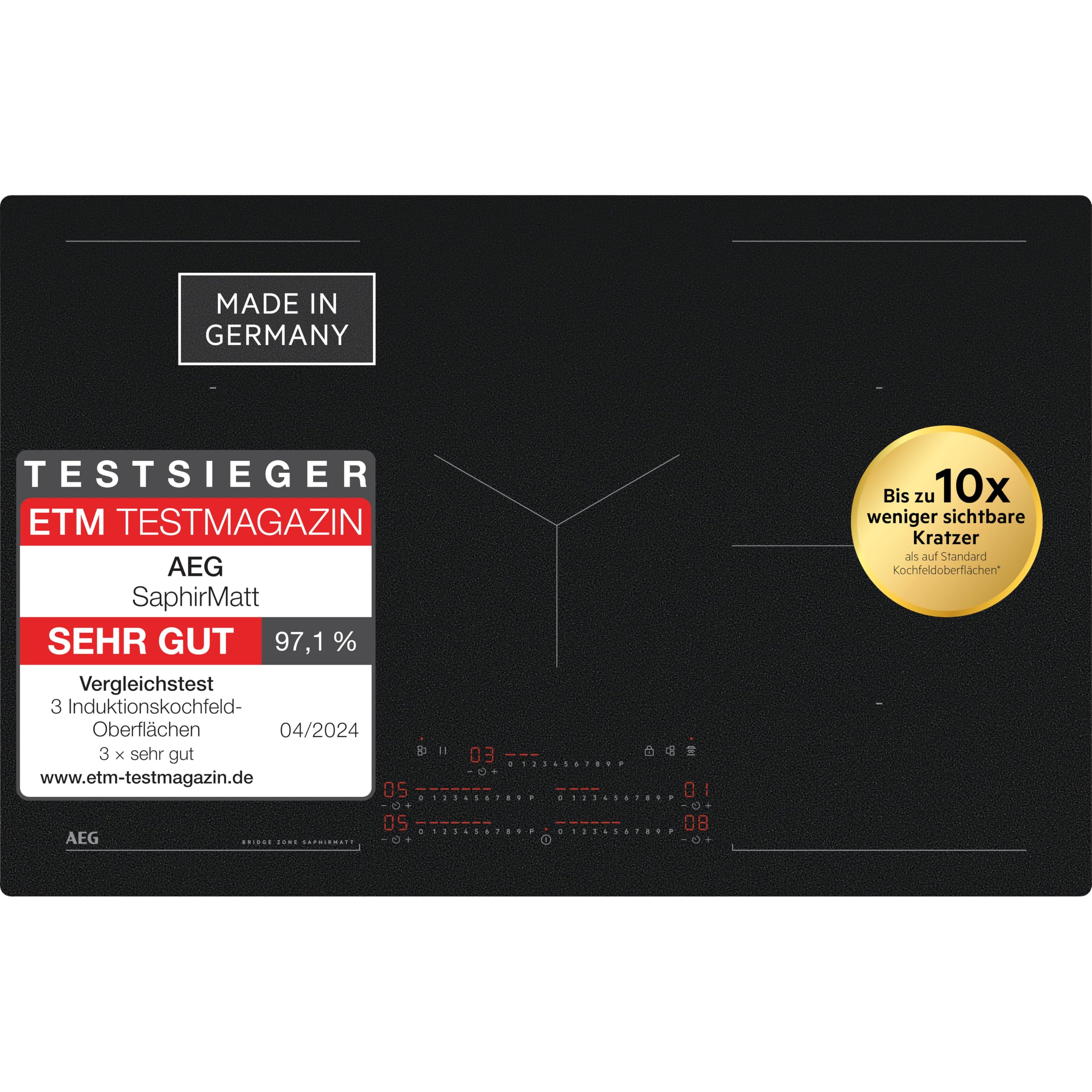 AEG Induktionskochfeld autark 80cm, Made in Germany, 5 Flex-Zonen mit Kratzresistenter SaphirMatt-Oberfläche, Powerfunktion, 2x Bridge-Kombination 2er Zonen, Slider, Hob²Hood, rahmenlos, TK85IM0FSZ