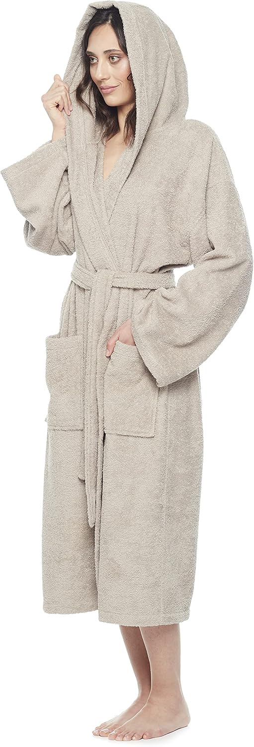 Arus Women's Hooded Classic Bathrobe Turkish Cotton Robe with Full Length Options - Image 4