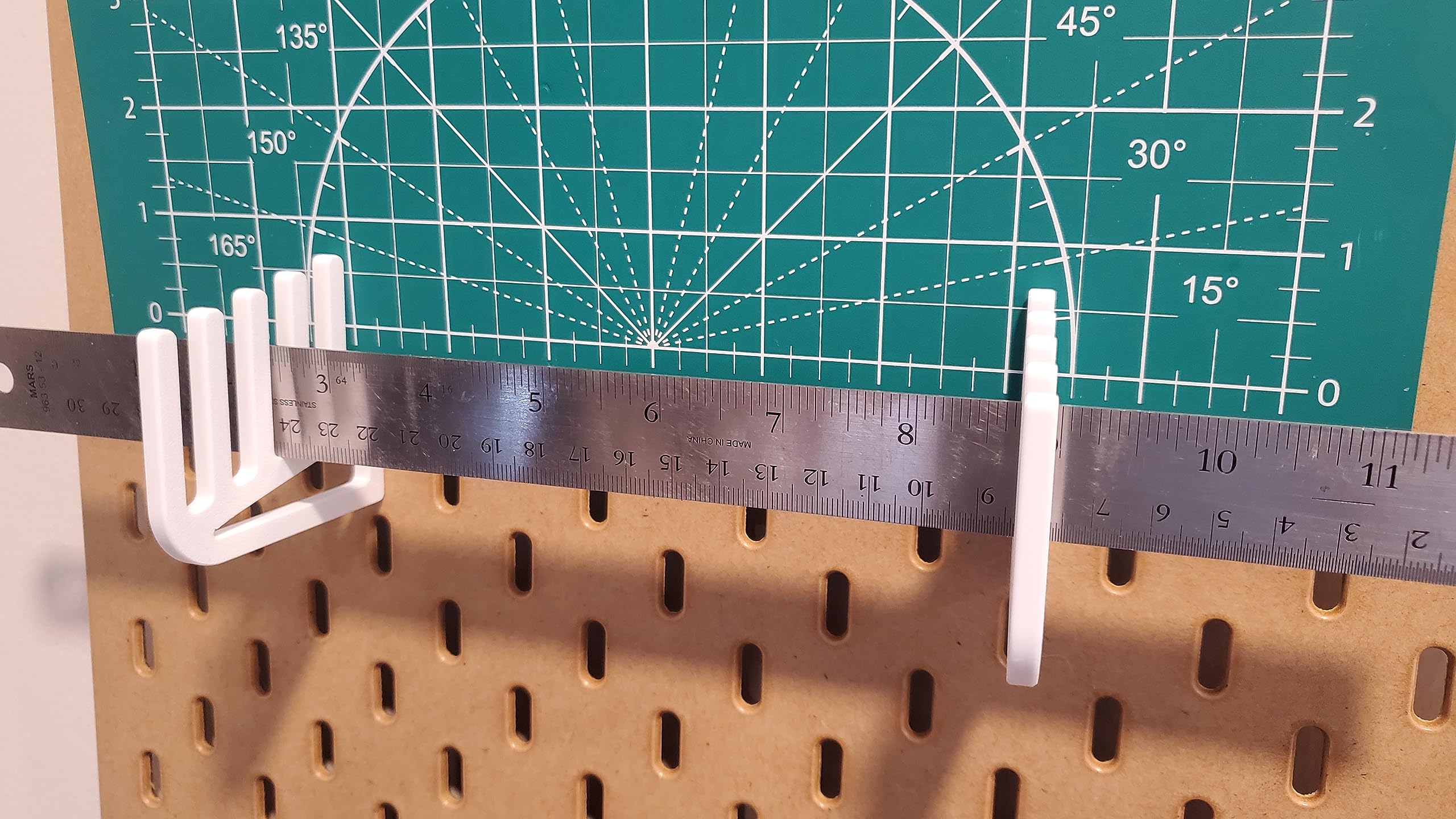 'Just Hanging' Ruler Storage, Compatible with IKEA SKADIS Pegboard, Ruler Display SKADIS Accessory … (Glossy White, 1x Vertical Set)