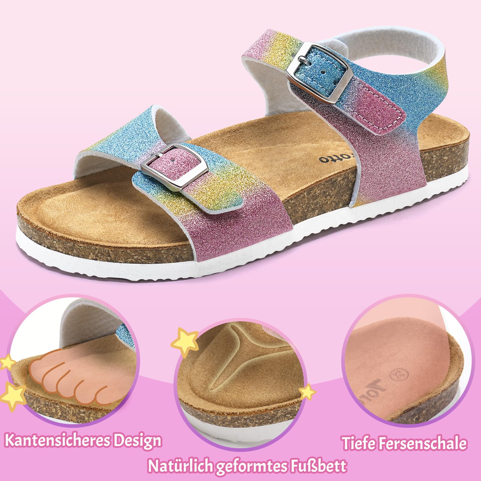 Torotto Sandalen Mädchen Jungen Mit Kork Sandals Kinder Pantoffeln Riemen Verstellbare Schnalle Rutschfeste Mit Klettverschluss Sandaletten für Drinnen und Draußen