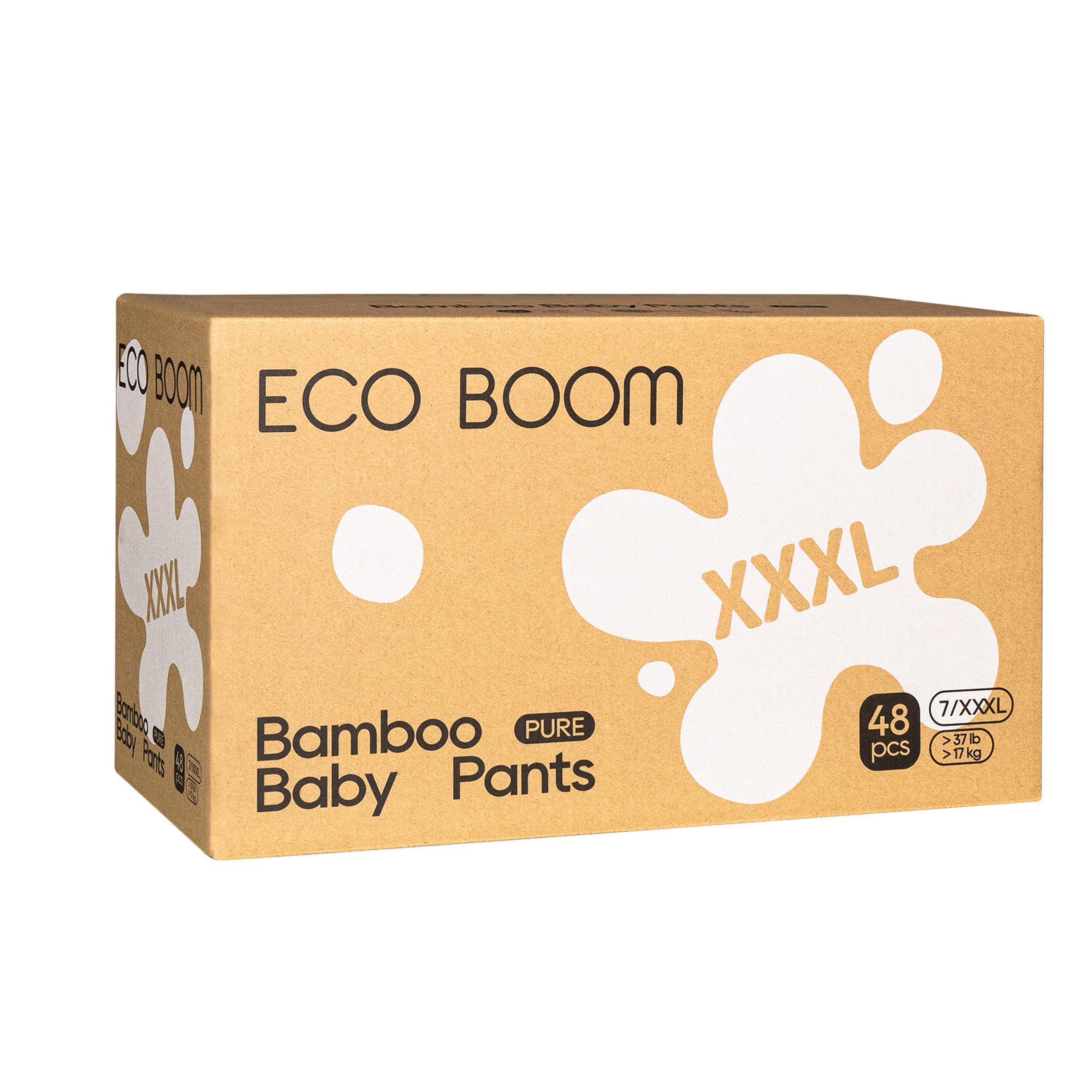 ECO BOOM Lot de 48 couches en bambou - Taille 7 (17 kg +) - Couches écologiques pour bébé - Testées dermatologiquement et végétaliennes - Matériaux à base de plantes
