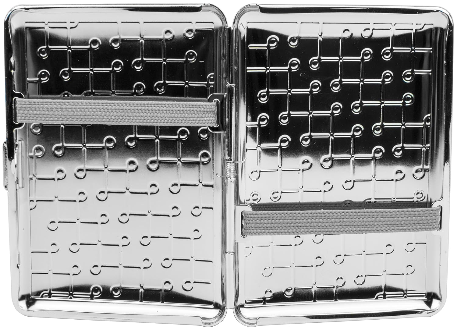 Set of 2 Compact Metal-Plated King Size Cigarette Case with Elastic Bands (Silver Loops)