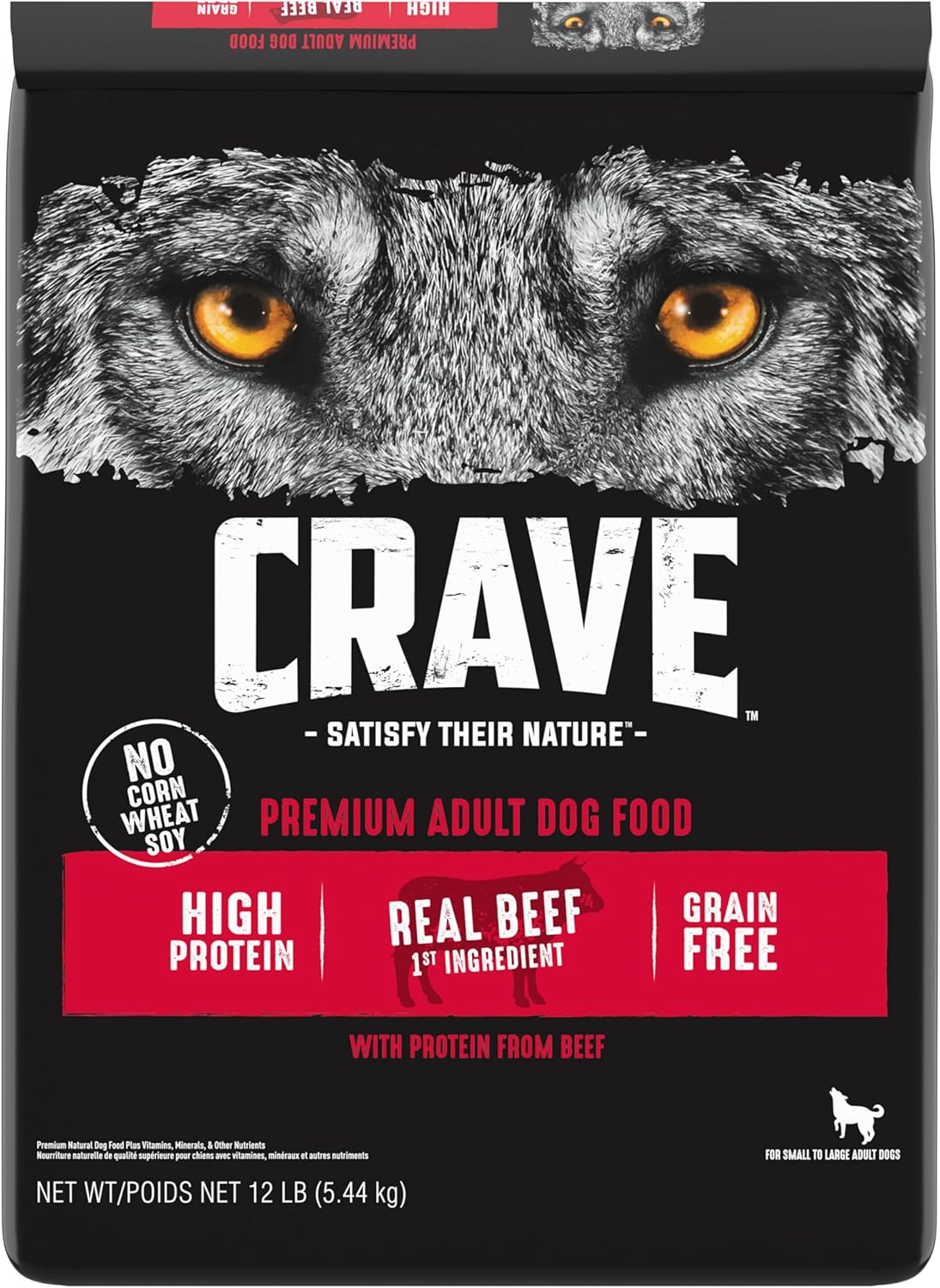 CRAVE Grain Free High Protein Adult Dry Dog Food, Beef, 12 lb. Bag