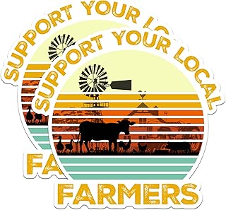 (2 Packs) Support Your Local Farmers Stickers - Support Local Farming Decals - 5 Inches On Longest Side - Premium Vinyl Decal - Sticks to Any Smooth Flat Surface - Made in USA - BMCS2525