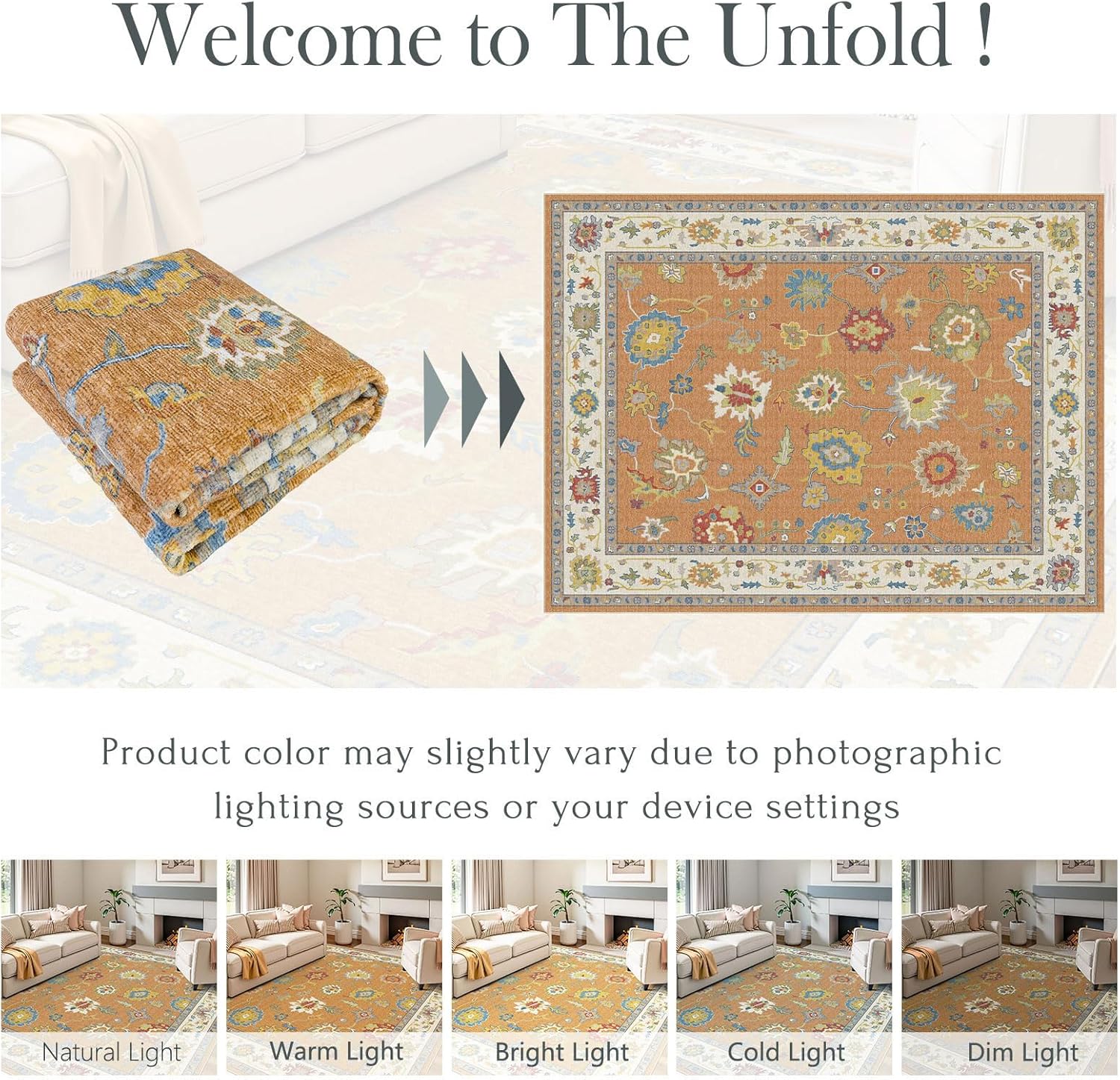 BLISSA Area Rugs 9x12 Living Room - Large Washable Brown Orange Ochre Oriental Traditional Oushak Print Rugs for Bedroom Vintage Farmhouse Soho Carpet Soft Retro Rug for Dining Room Home Office