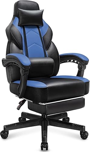 Silla de juegos con reposapiés, silla de videojuegos para adultos, silla ergonómica grande y alta para computadora, con soporte lumbar de masaje,