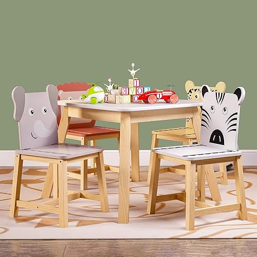 Miniatura 8 de El juego de mesa de comedor y 4 sillas de madera para niños es el tamaño perfecto para que los niños coman, lean libros, coloren, hagan artes y
