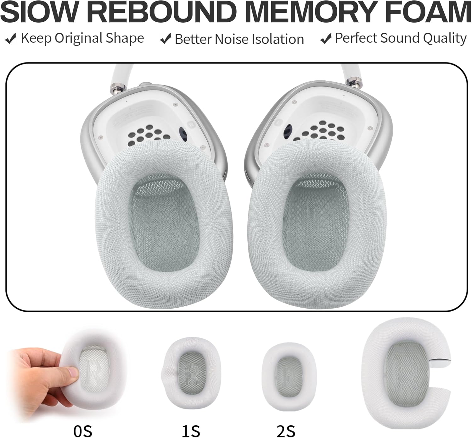 Replacement Ear Cushions for Apple AirPods Max Upgraded Memory Foam Pads with Durable Fabric, Sound Insulation and Noise Reduction, Strong Magnetic Fit, Sweat-Resistant, Breathable Comfort(Silver) - Image 5