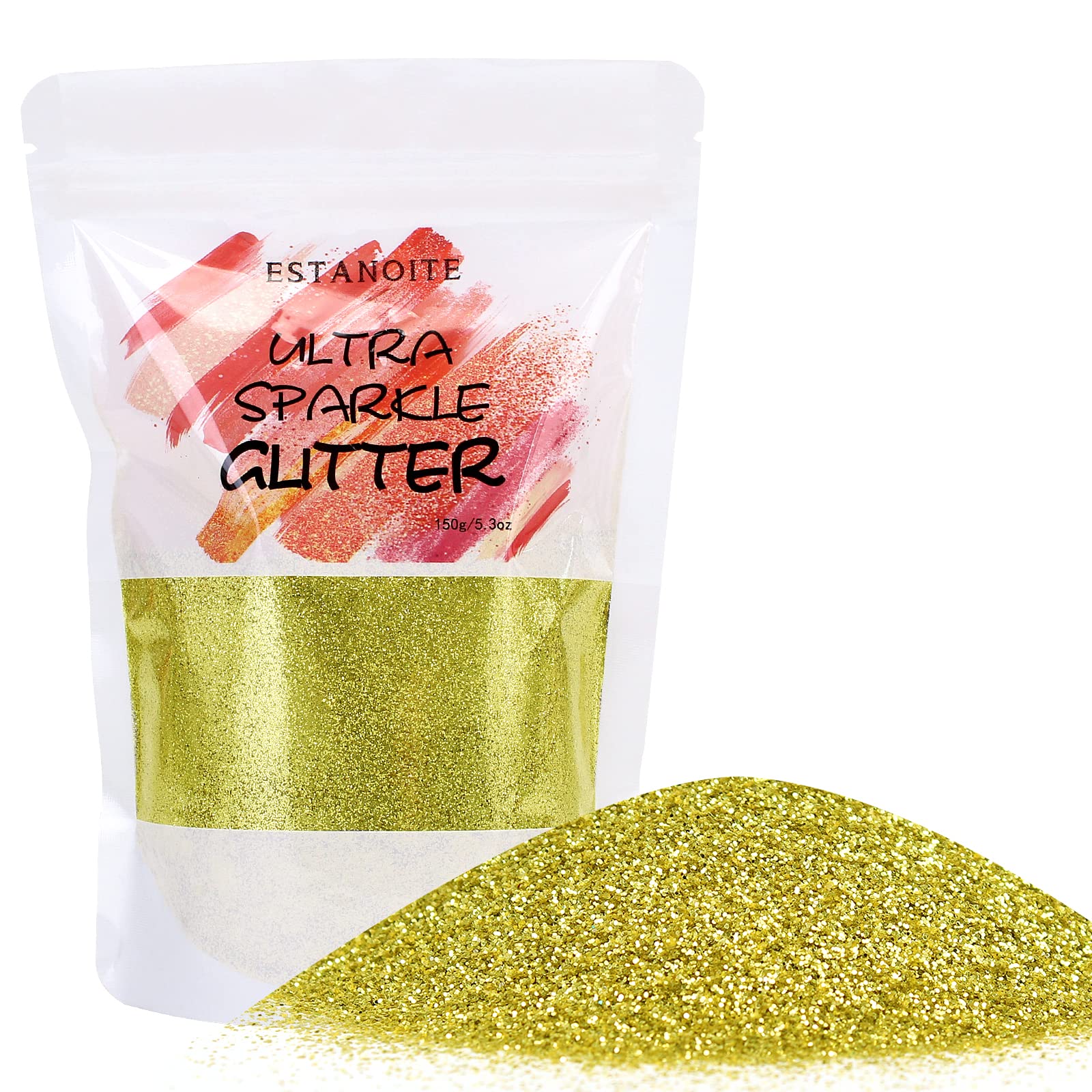 150g Extra Fine Craft Glitter, Holographic Glitter Powder, Metallic Polyester Glitter for Resin, Slime, Tumblers, Painting Arts, Cosmetic Glitter for Body Face Eye Makeup, Nail Arts (Sallow Gold)