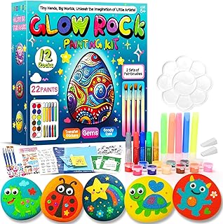 Rock Painting Kit for Kids Ages 6–12, Arts & Crafts Set, Creative Art Toys, Glow-in-The-Dark Rocks to Paint, Gifts for Birthdays & Holidays, Christmas Gifts, Stocking Stuffers