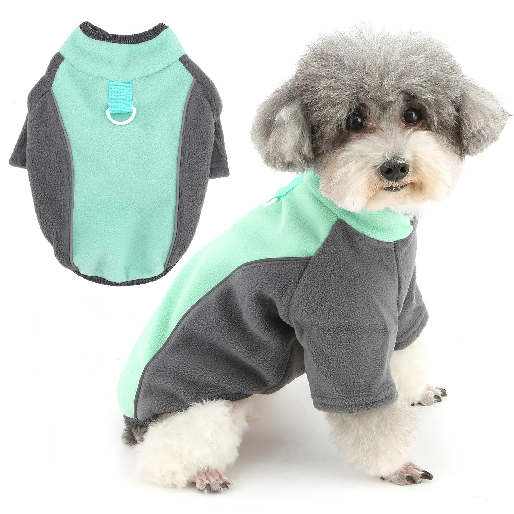 Zunea Color Patchwork Fleece Dog Jumper for Small Dogs Reflective Pullover Sweater Coat with Leash Ring Soft Warm Fall Winter Puppy Clothes Cold Weather Sweatshirt Pet Chihuahua Apparel Green M