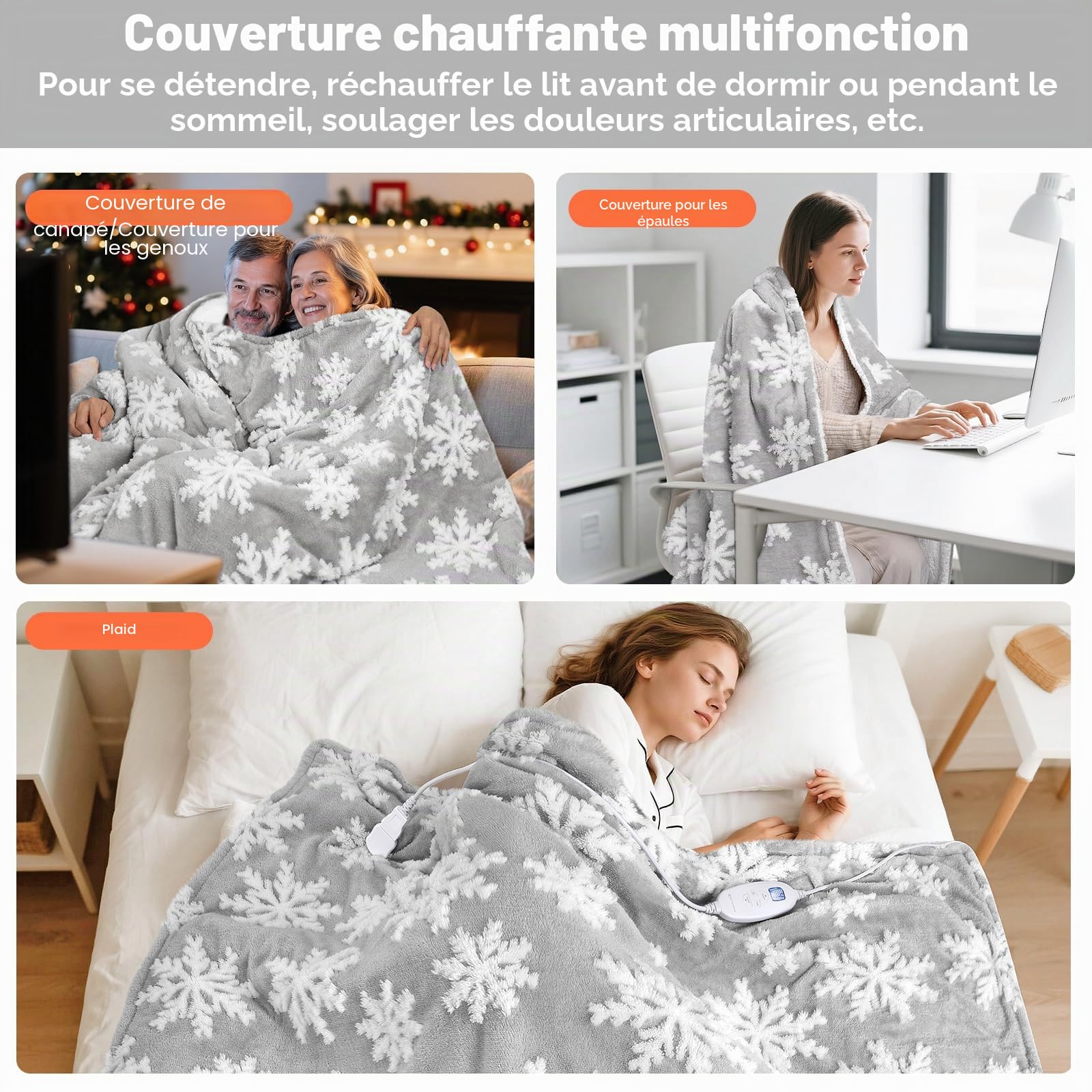 MYCARBON Couverture Chauffante 180x160cm, 2 Places, Plaid Chauffant Électrique pour Lit, Canapé, Arrêt Automatique, 10 Températures, Minuterie 9h, Lavable en Machine, Protection Contre la Surchauffe