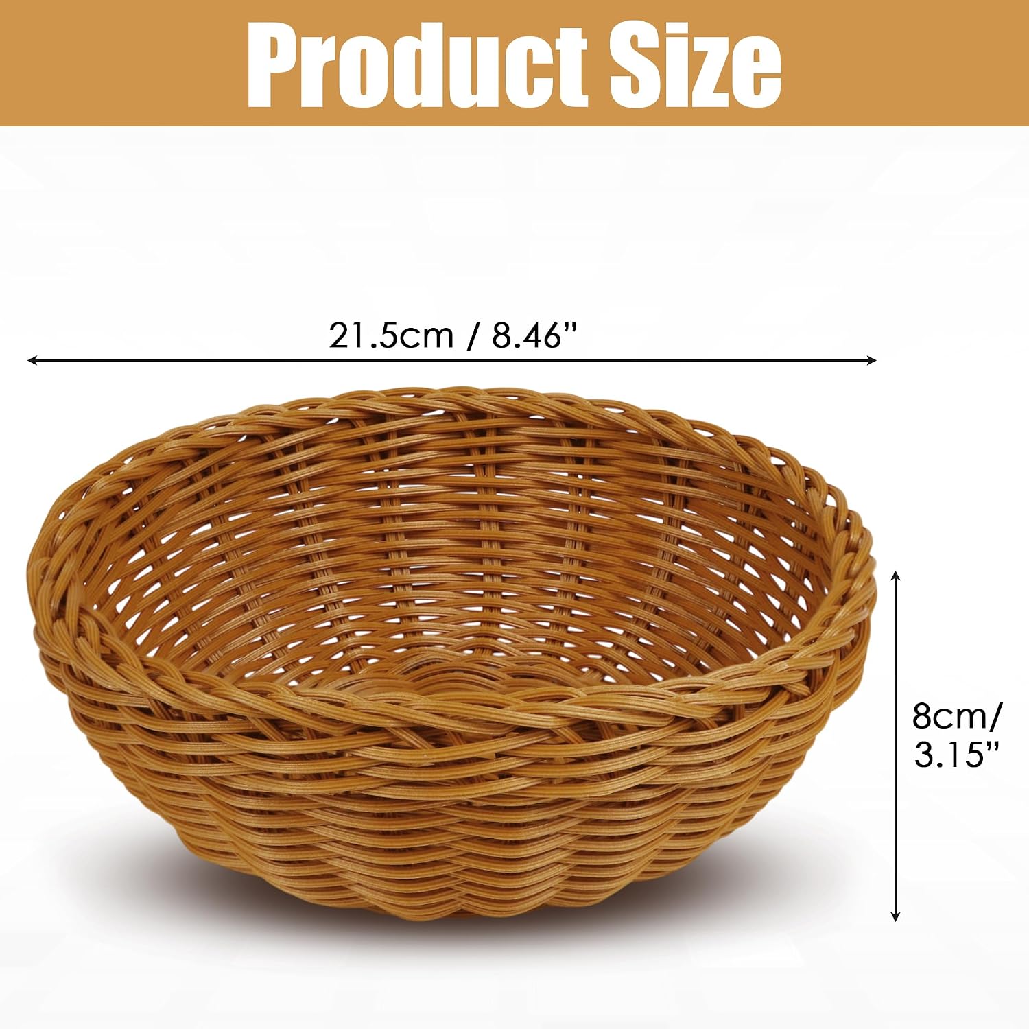 Round Wicker Basket for Serving, 8 Inch Handwoven Rattan Willow Bread Basket, Small Storage Bowl, Reusable Wicker Tray for Fruits Vegetables Chips Eggs Snacks Restaurant Home Kitchen Outdoor Party