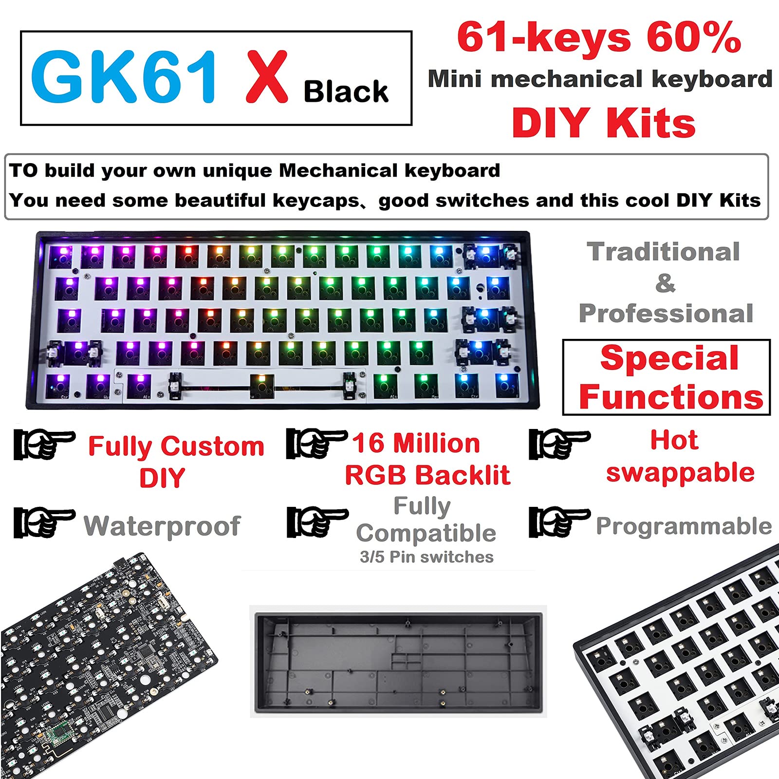 Amazon.co.jp: ホットスワップカスタムDIYキット（60％キーボードPCB