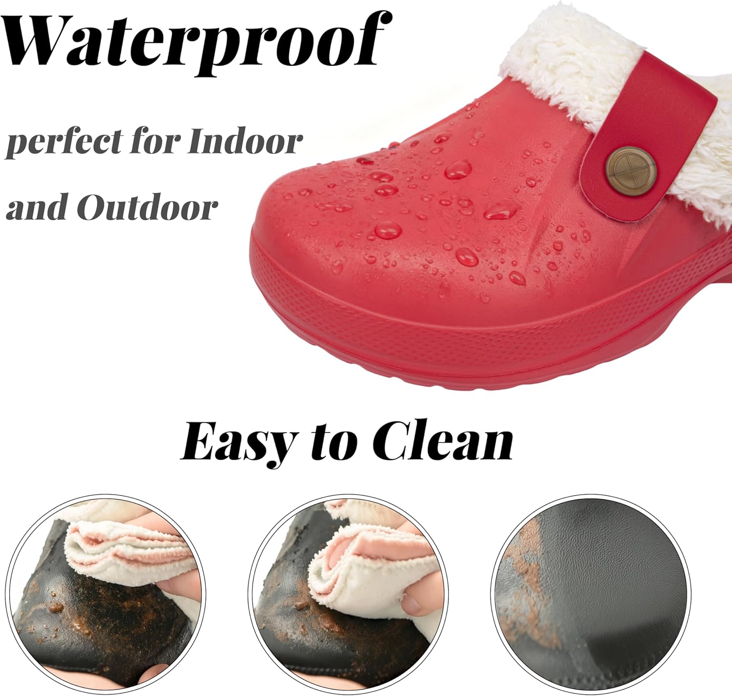 ChayChax Women and Men Fur Lined Clogs Memory Foam Warm Fuzzy Slippers Winter Waterproof Indoor Outdoor Slipper - Image 4