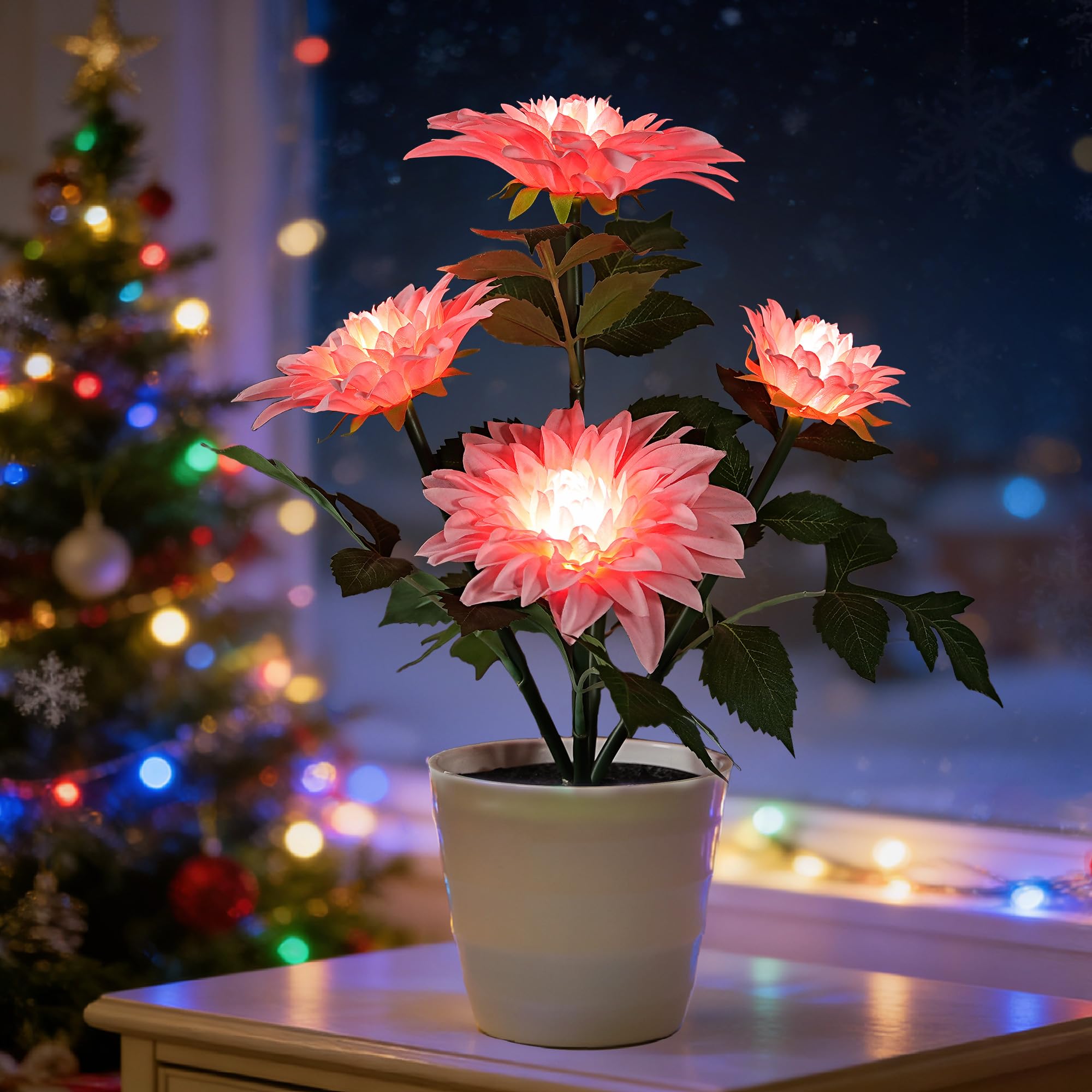 Artificial Pink Dahlia Flower LED Lamp