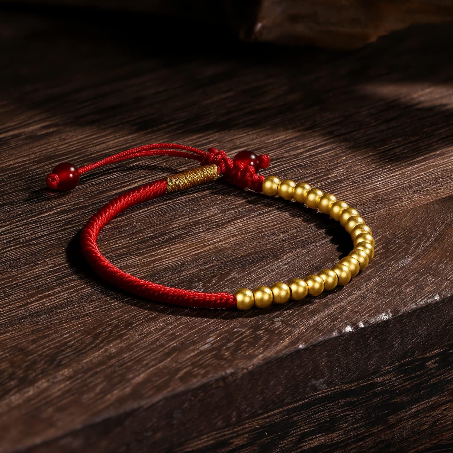 999 24K Solid Gold Bracelets for Women, Real Pure Gold Adjustable Friendship Gold Bead Bracelet Red Braided Bracelet for Women Men Mom Girlfriend