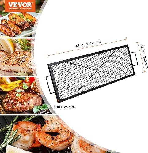 Miniatura 7 de VEVOR X-Marks - Rejilla para parrilla de hoguera, rejilla de cocción rectangular, parrilla de acero resistente para fogata BBQ con mango y alambre