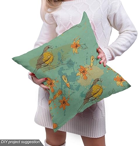 Miniatura 5 de Lunarable Tela floral de The Yard, flores y manchas de jacinto de pájaros, tela decorativa para tapicería y detalles del hogar, 1 yarda, caléndula