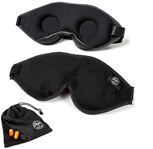 Máscara para dormir Dream Essentials Escape con cavidades para los ojos, con tapones para los oídos y funda de transporte, 813618010299, Negro, 1, 1