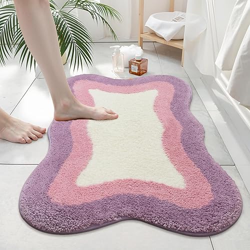 Miniatura 26 de HAOCOO Alfombras de baño naranja antideslizantes lavables, alfombra de baño de felpa suave de forma irregular antideslizante, alfombra de microfibra