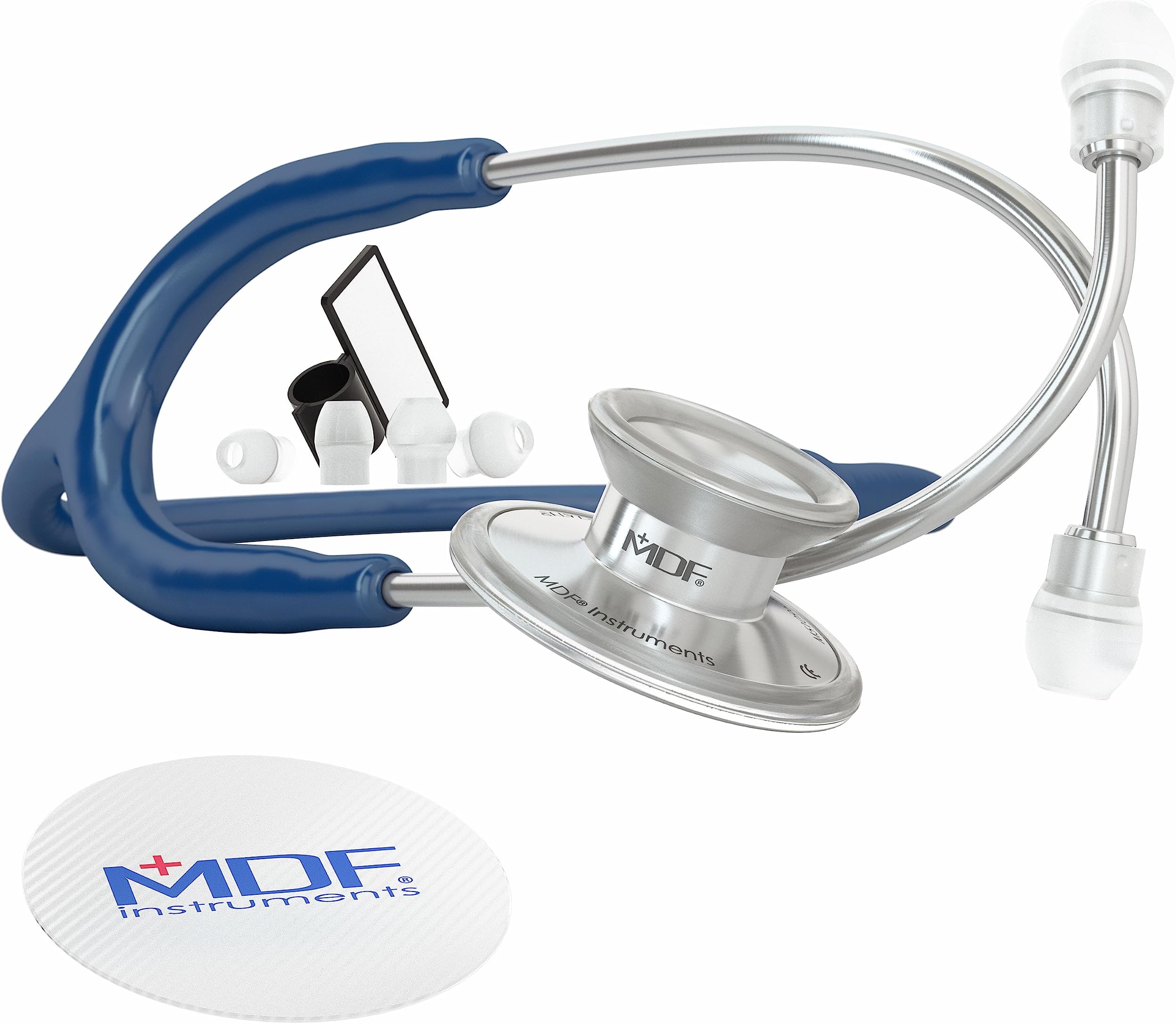 Acoustica Lightweight Stethoscope for Doctors, Nurses, Students, Home Health Use, Adult, Dual Head, Navy Blue Tube, Silver Chestpiece-Headset, MDF747XP04