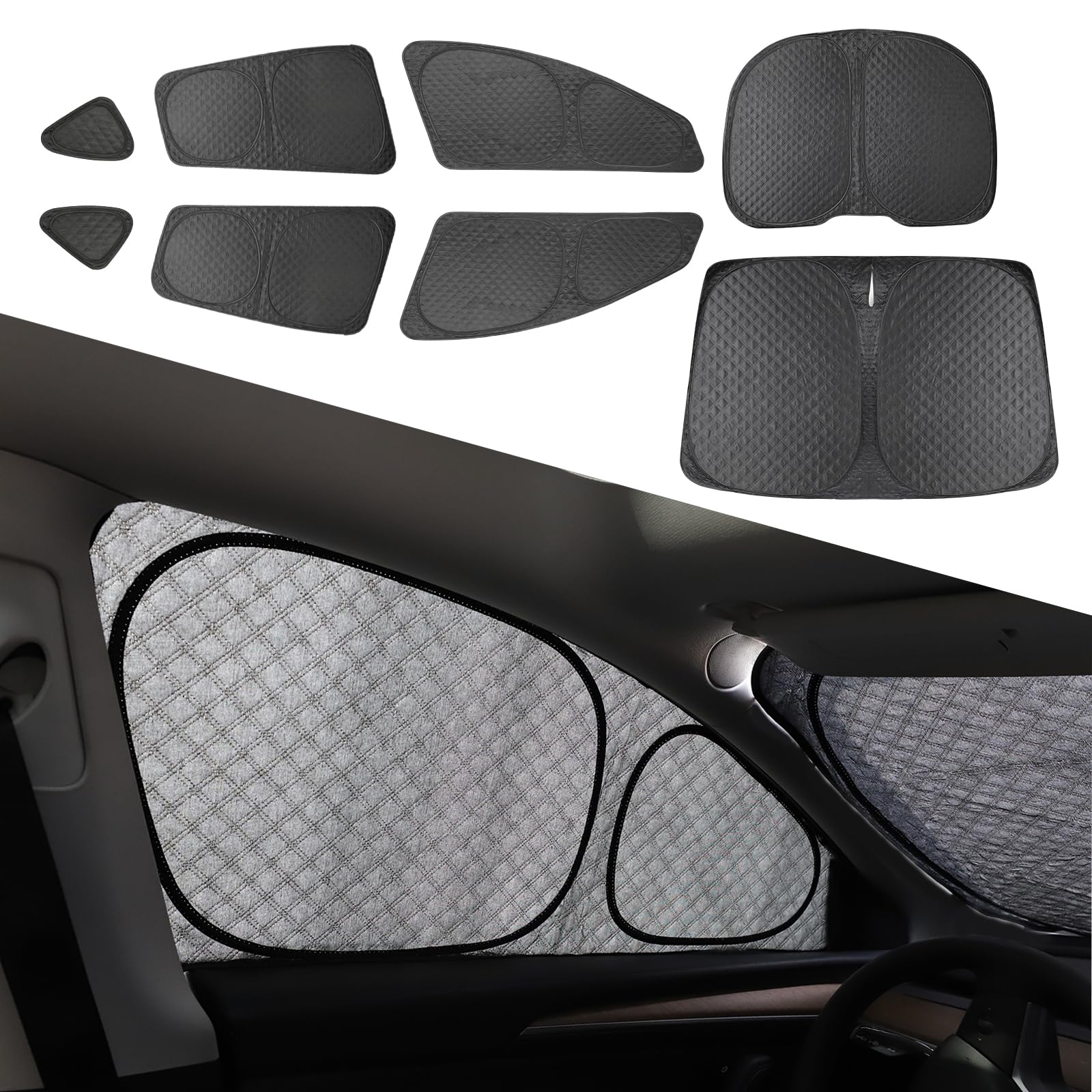 EVFITUS 8PCS Upgraded for Tesla Model Y Window Shade Covers Thicker 5-Layer Material Sun Darker Windshield Sunshade Side Window Privacy Shade for