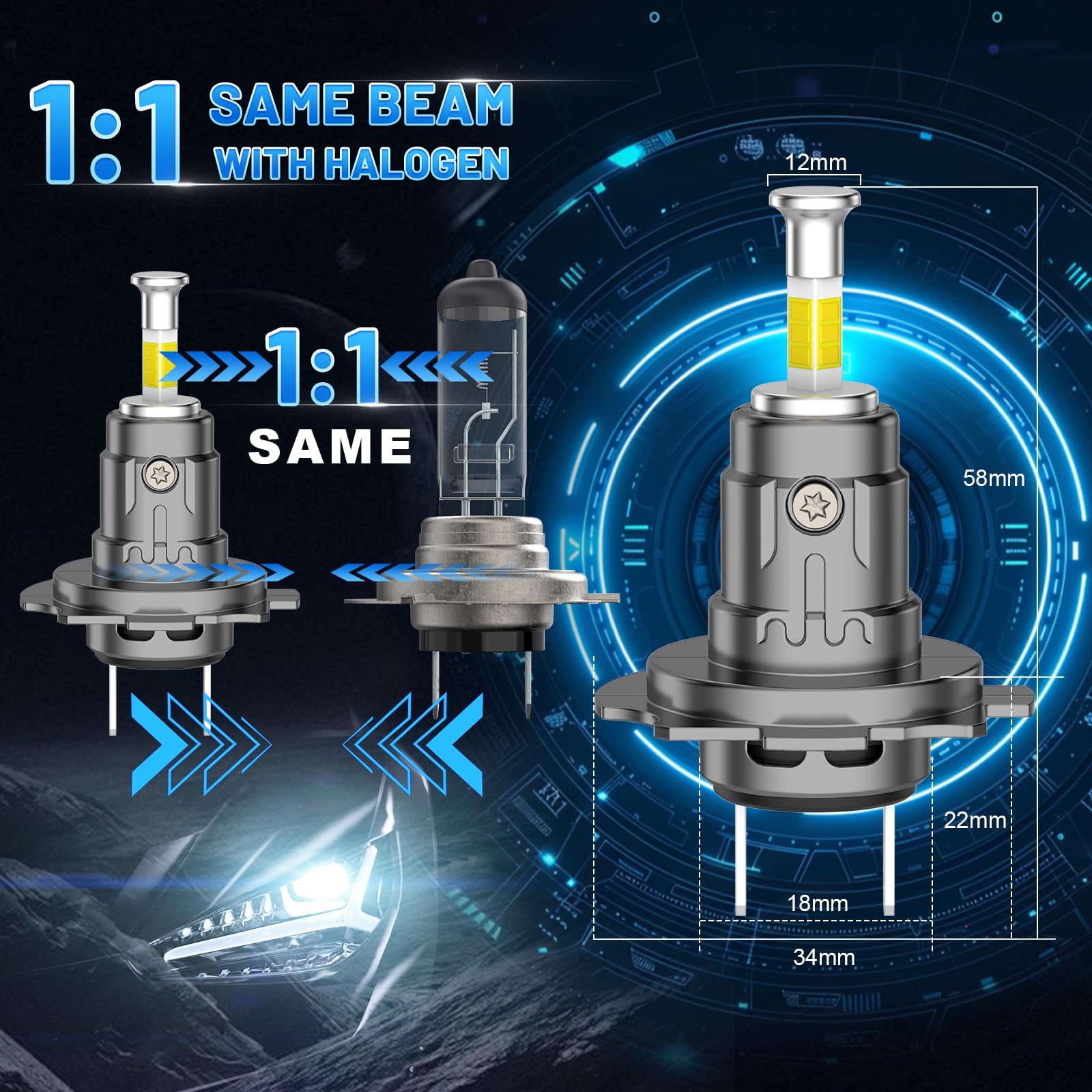 D-Lumina H7 LED Żarówka 360°, 110W 20000LM 6500K 500% Super Bright Zestaw do Wymiany Reflektorów na Halogeny do Samochodu 12V, 2 sztuki