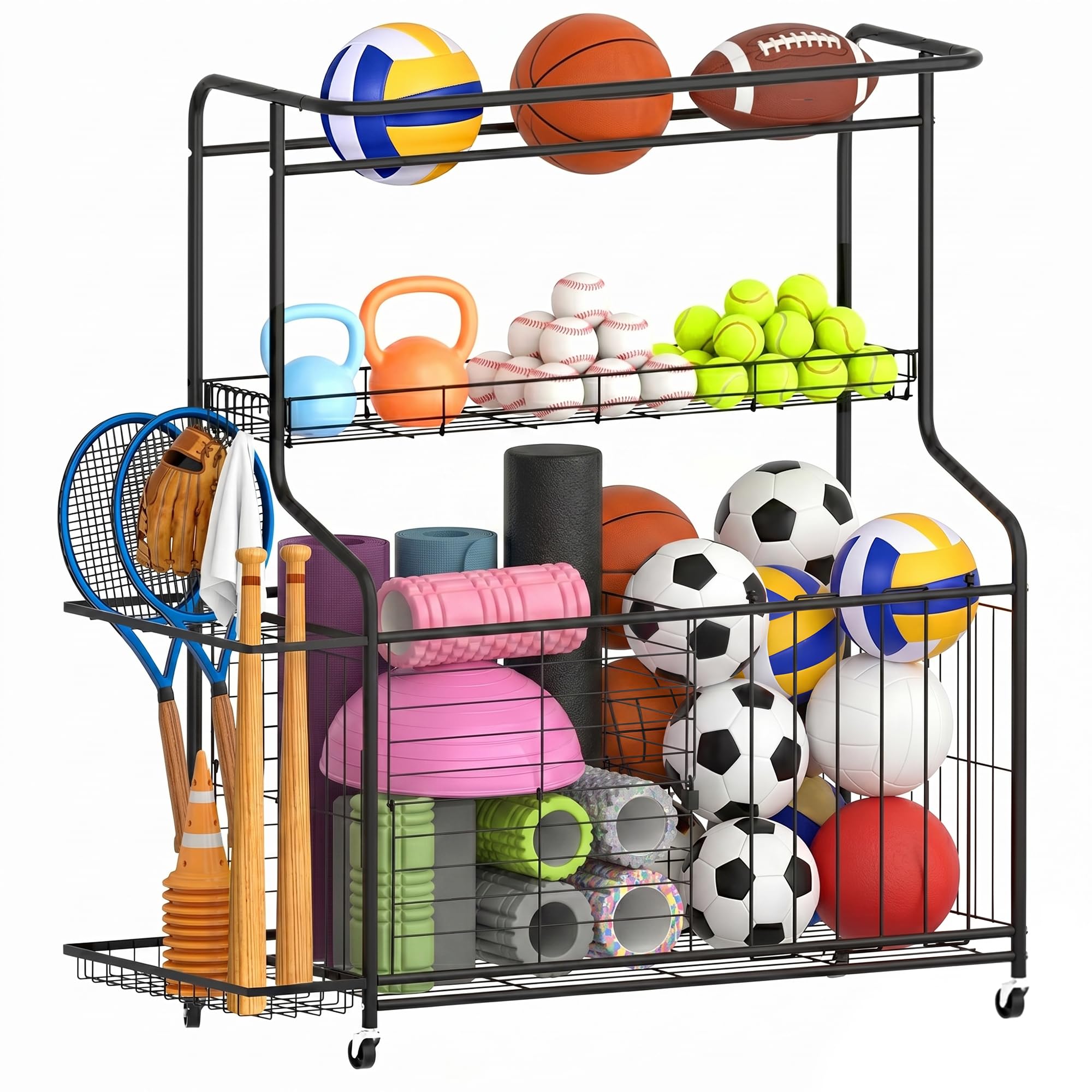 HENMI Sports Equipment Organizer -Heavy Duty Rolling