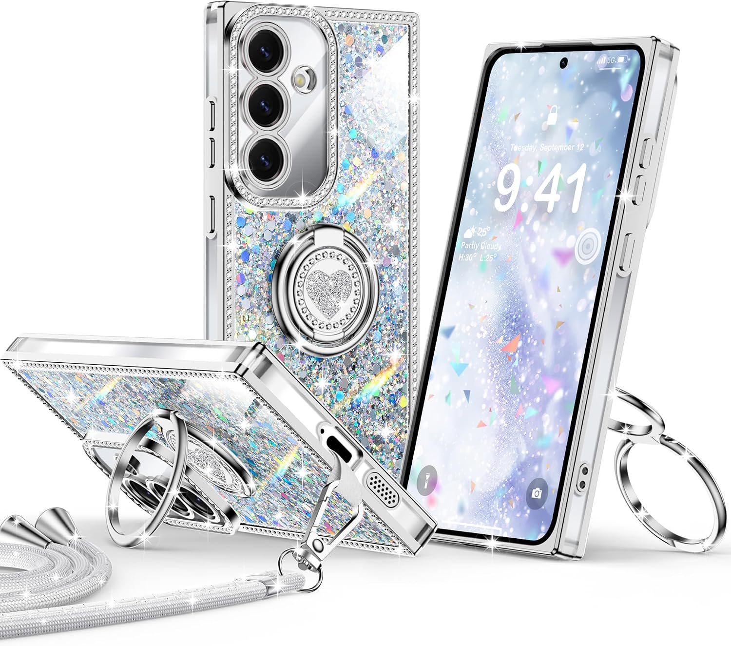 XYZ for Samsung Galaxy S24 Ultra Case, Glitter Bling Phone Cover with Stand