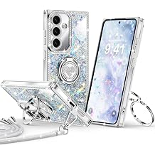 XYZ for Samsung Galaxy S24 Ultra Case, Glitter Bling Phone Cover with Stand | 2-Ring Heart Kickstand & Lanyard, Luxury Rhinestone, Shockproof Protective Case para Women Girls, Silver