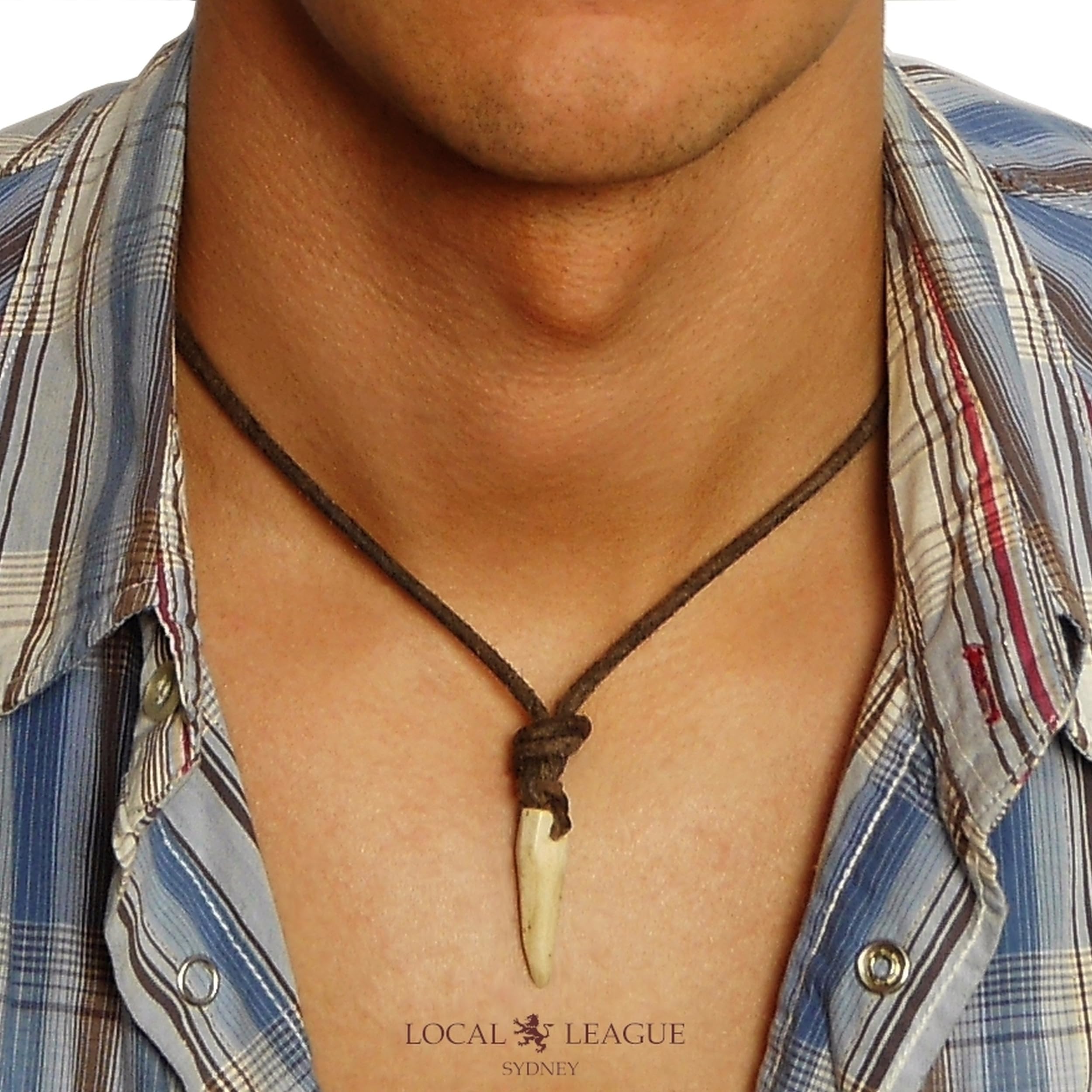 Local Leaguemens Leather Necklace With Cross Tooth Surfboard