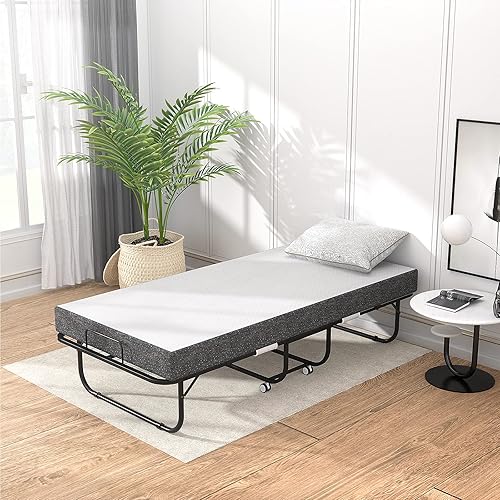 Miniatura 2 de Foxemart Cama plegable con colchón, camas plegables portátiles para invitados, camas plegables tamaño cuna, camas plegables para adultos con colchón