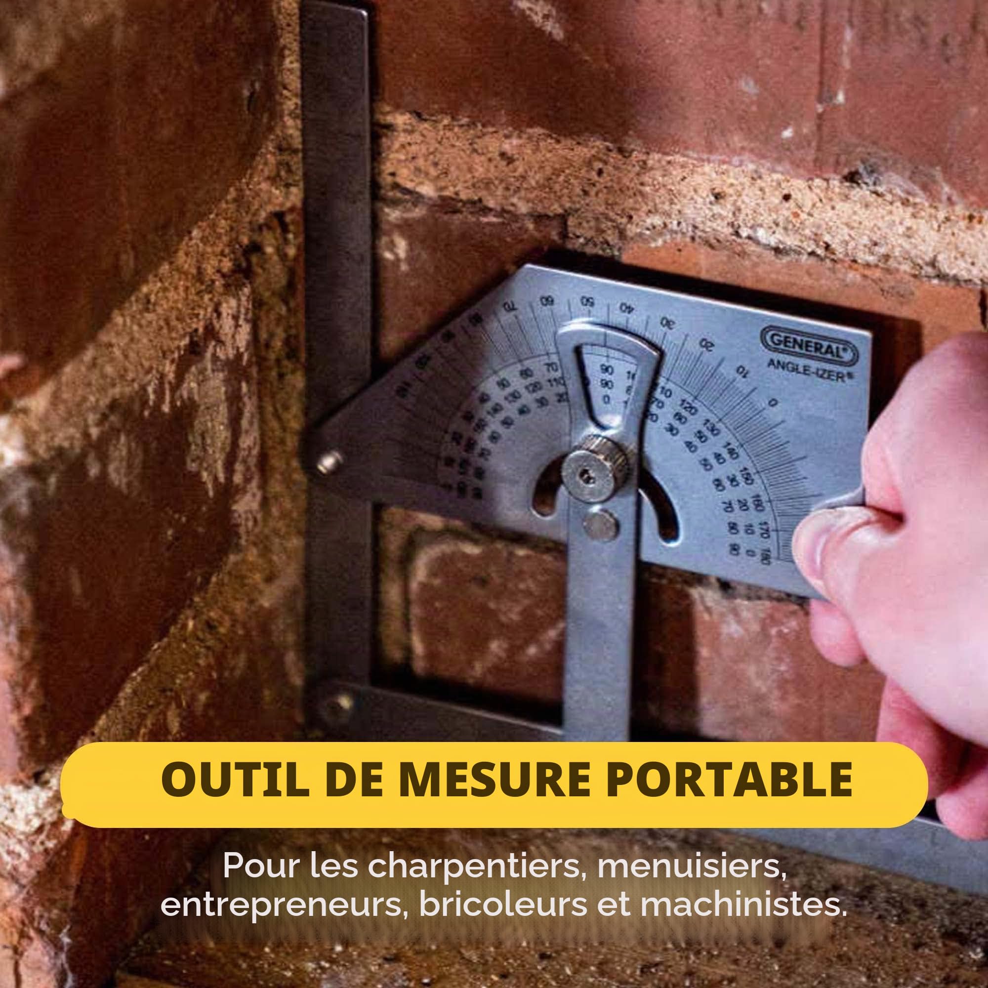 General Tools Rapporteur et détecteur d'angle #39, acier inoxydable, extérieur, intérieur, angles inclinés, 0° à 180°