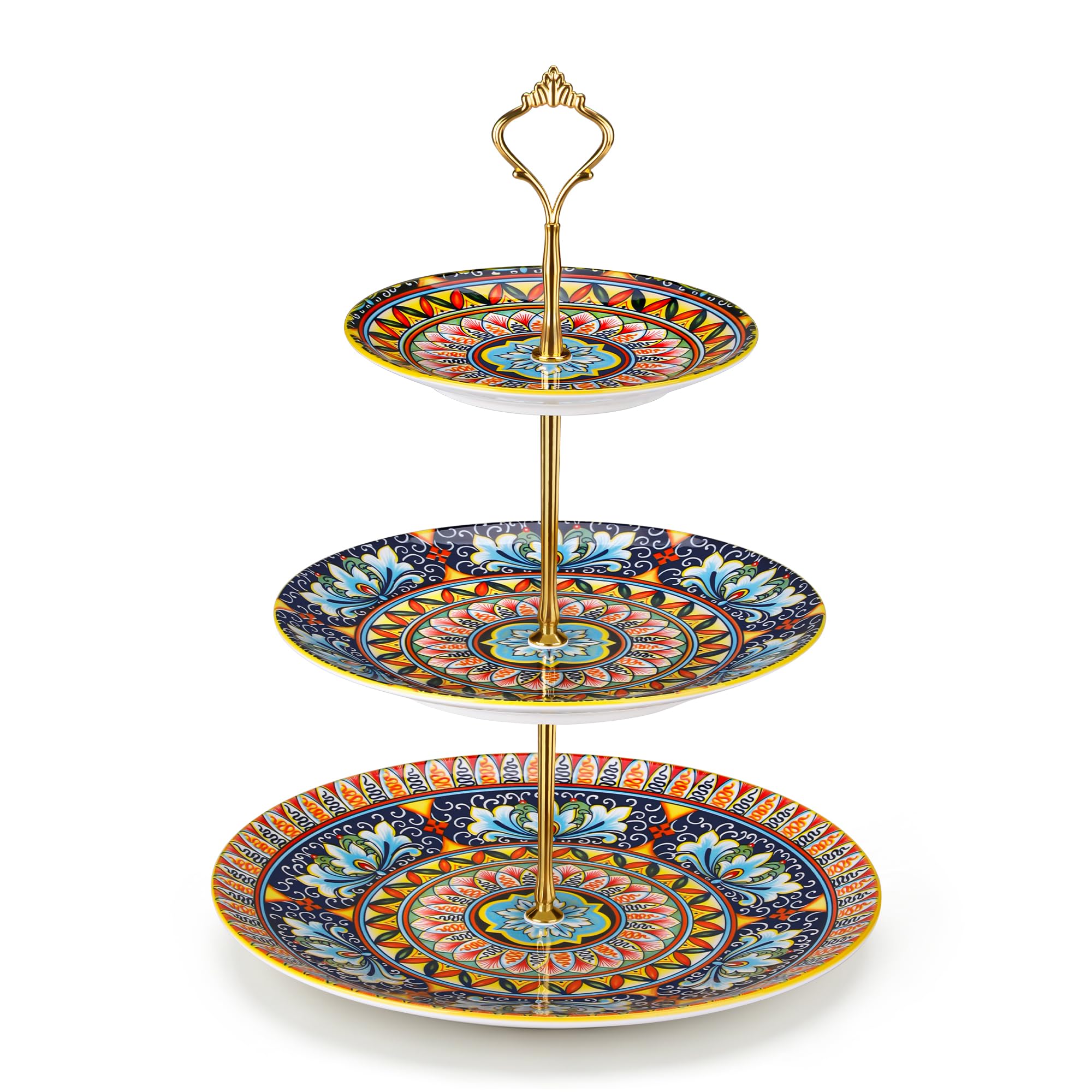 vancasso 3 Tier Porcelain Cupcake Stand, Tiered Seving Tray with Gold Rod
