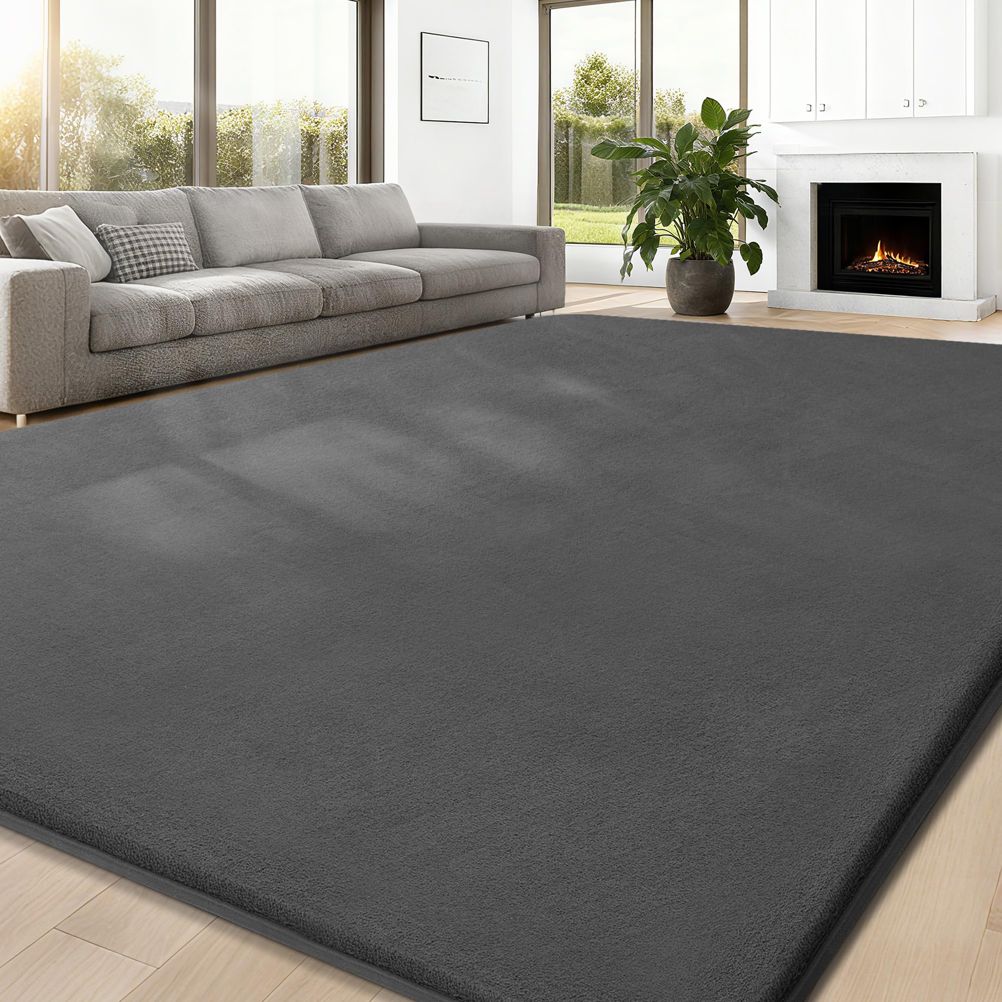 JOJOSEE Carpet Rugs Living Room Large 200 X 300 cm, Anti Slip Large Rugs for Bedroom, Washable Area Rug Fluffy Shaggy Rugs for Living Room Kids Room Bedroom (Dark Grey, 200 X 300cm) โ image 1