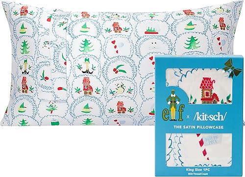 Vista 228 de Kitsch x Elf - Funda de almohada de satén con cremallera de tamaño queen/estándar, para el cabello y la piel, funda más suave que la seda, lavable a
