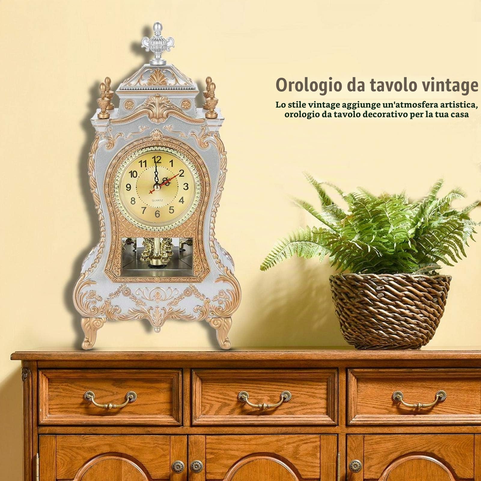 Orologio da tavolo vintage, sveglia in stile retrò Orologio da mensola antico con sedile in plastica(bianco)
