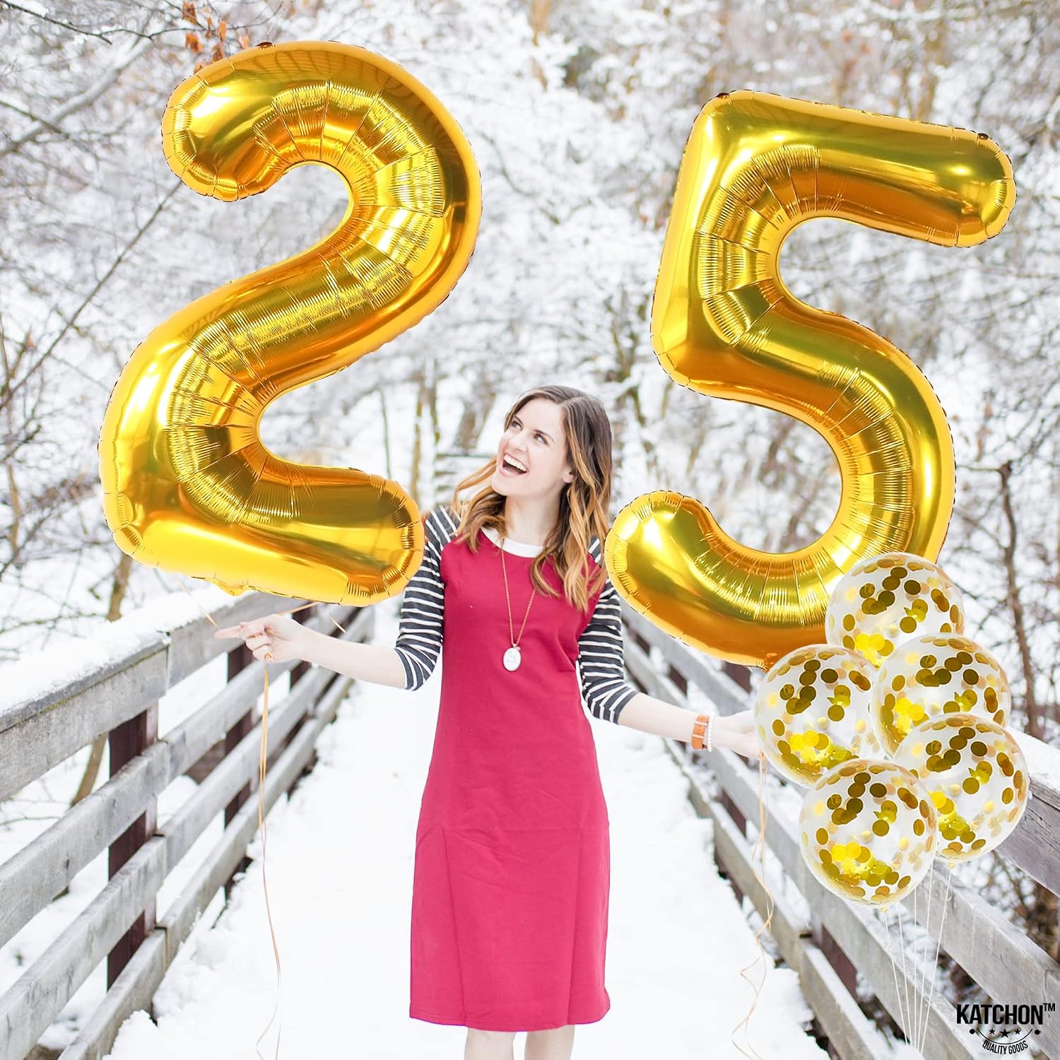 KatchOn Gold 25 Balloon Numbers - 40 Inch | 25th Birthday Balloons with Confetti