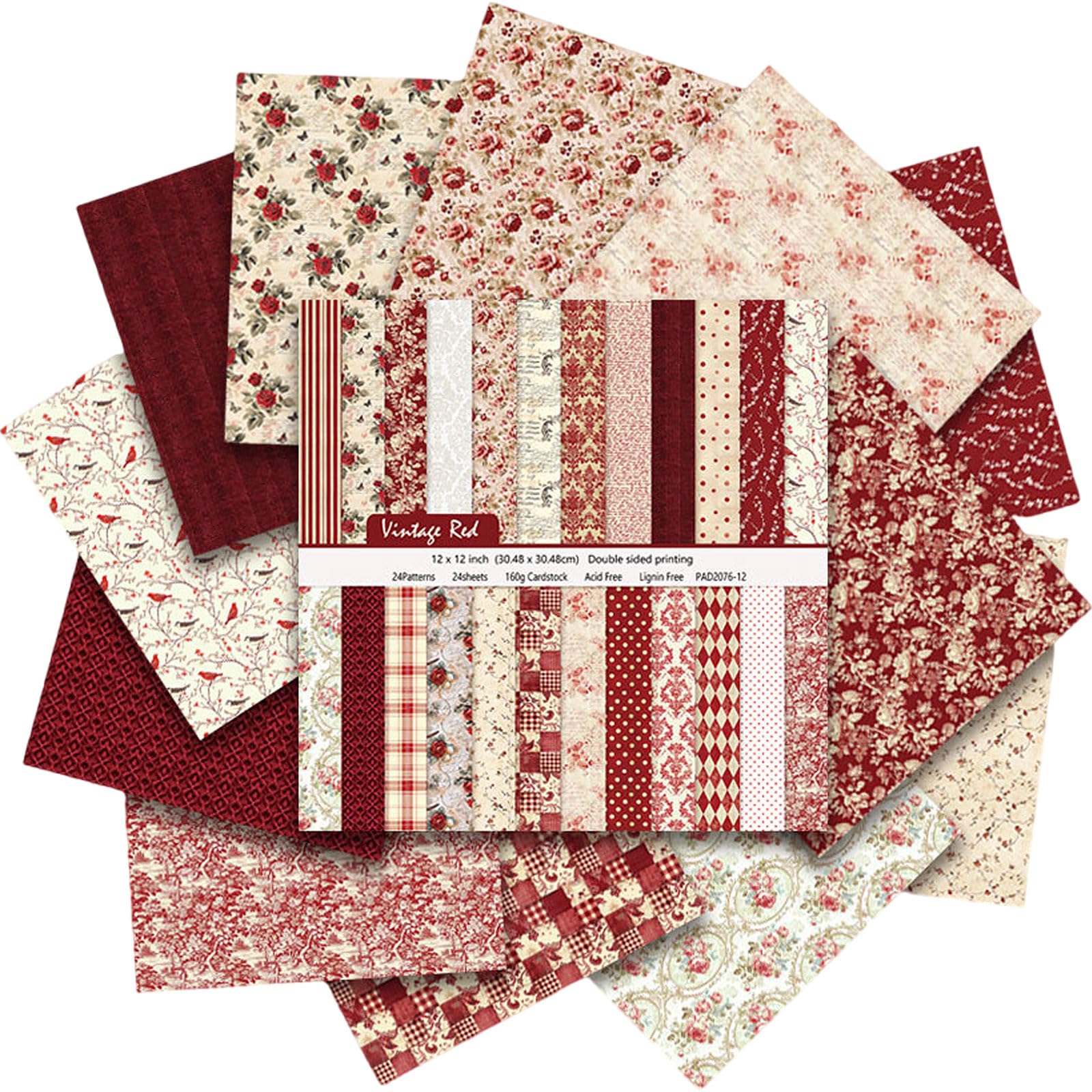 Amazon.com: Vintage Red Scrapbook Paper, 12x12 Paper Pad, 24