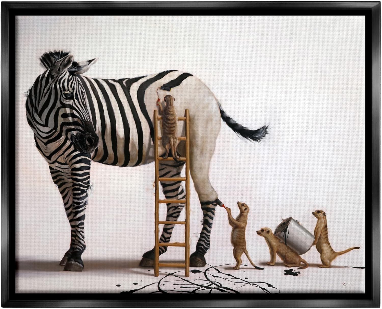Stupell Industries Meerkats Painting Zebra Stripes Framed Floater Canvas Wall Art, Design by Lucia Heffernan